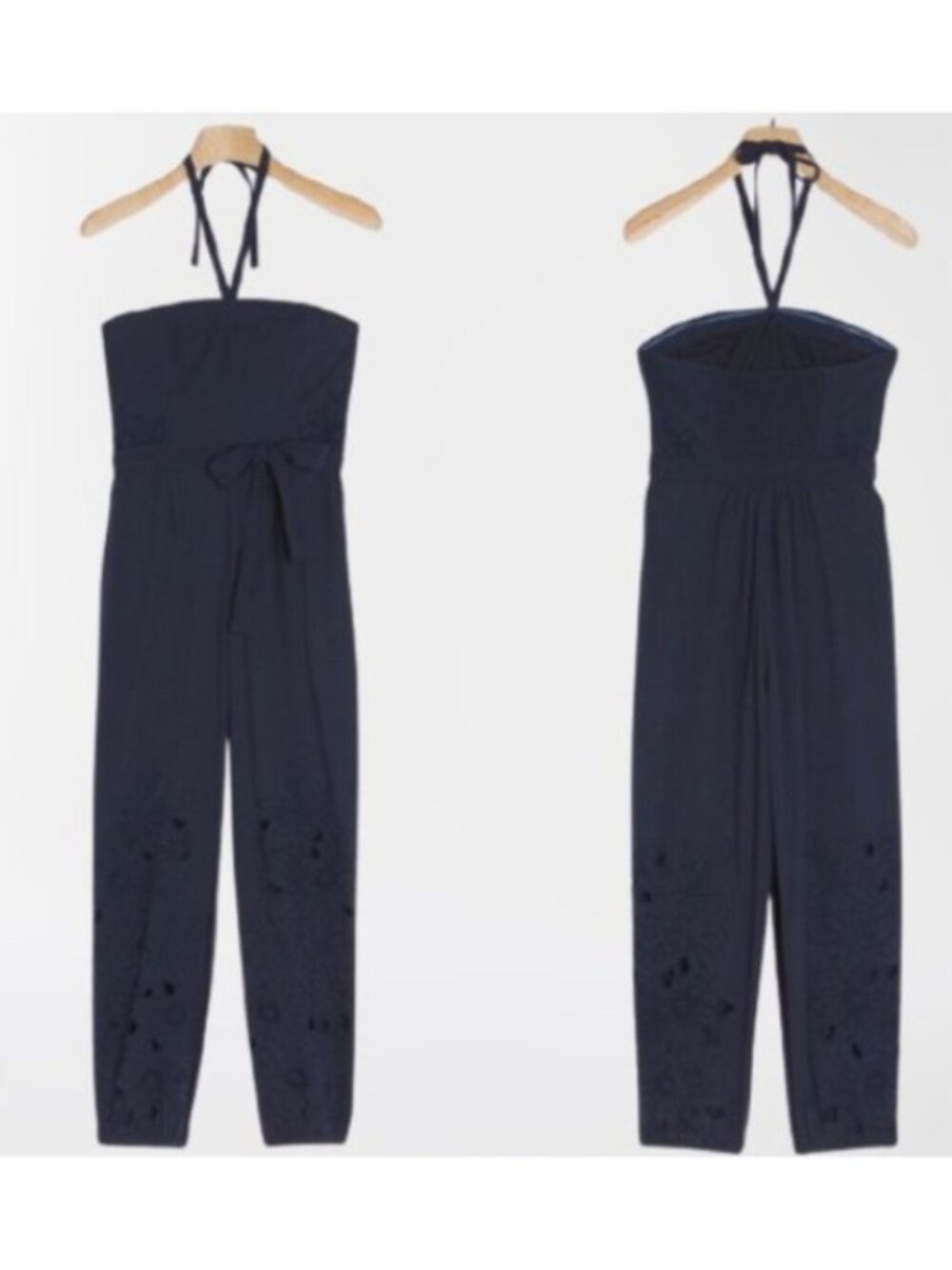 Maeve NWT Women's Navy Cotton TABITA Embroidered Halter Jumpsuit, Size 12